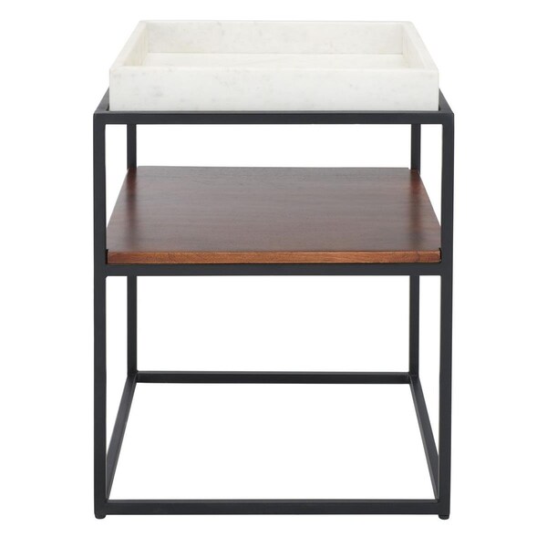 Safavieh Kya 2 Tier Accent Table, White Marble & Walnut - Black ACC3709A - main